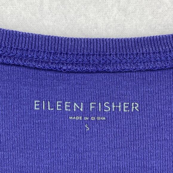 EILEEN FISHER Top S Organic Cotton Interlock Jersey V-Neck Elbow Sleeve Blue - Picture 5 of 10